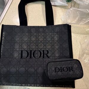 Dior Black Velour Tote and Makeup Pouch